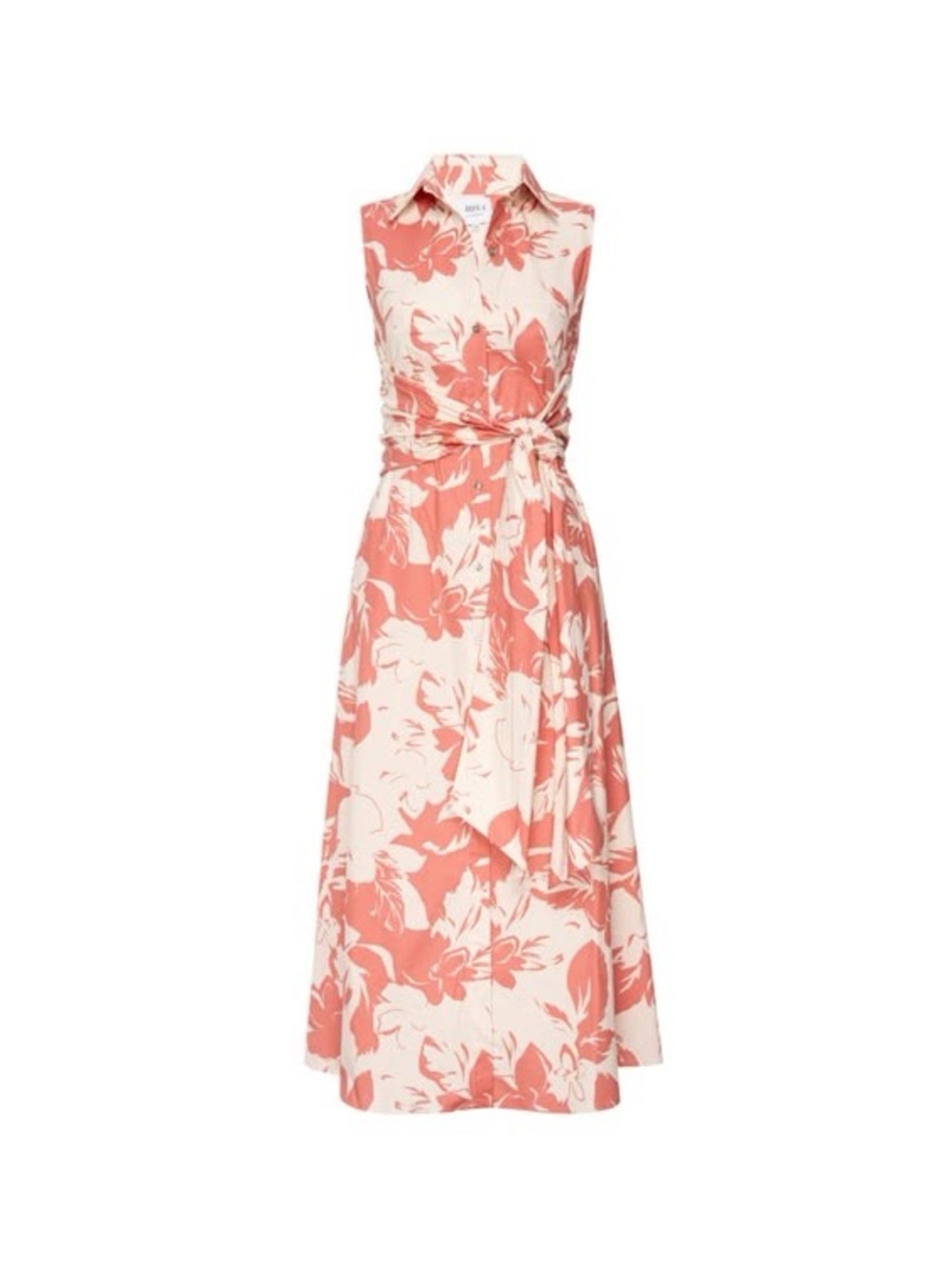 MISA Sleeveless Coral Floral Wrap Midi Dress XS